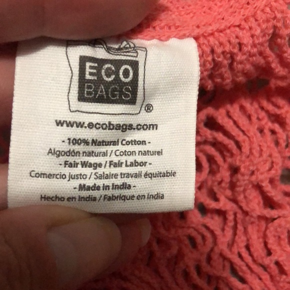 Cotton Mesh Shoppers Tote-Eco Friendly-Coral Pink-Used 1x-Washed-EUC - Picture 9 of 11